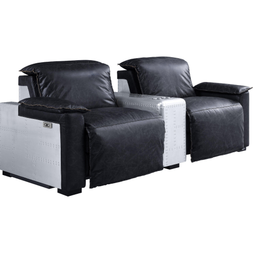 Misezon Double Power Recliner in Black Top Grain Leather & Aluminum