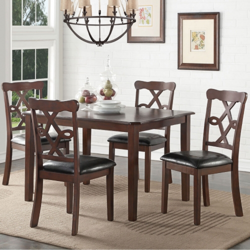 Ingeborg 5 Piece Dining Set in Black Leatherette & Espresso