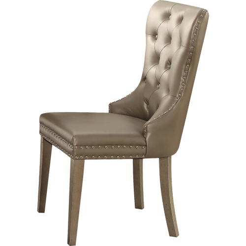 Kacela Dining Chair in Tufted Champagne Leatherette & Wood  (Set of 2)