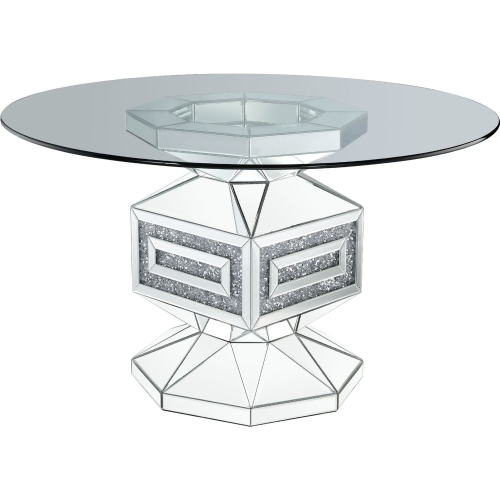 Noralie 52" Round Pedestal Dining Table in Mirror & Faux Diamond