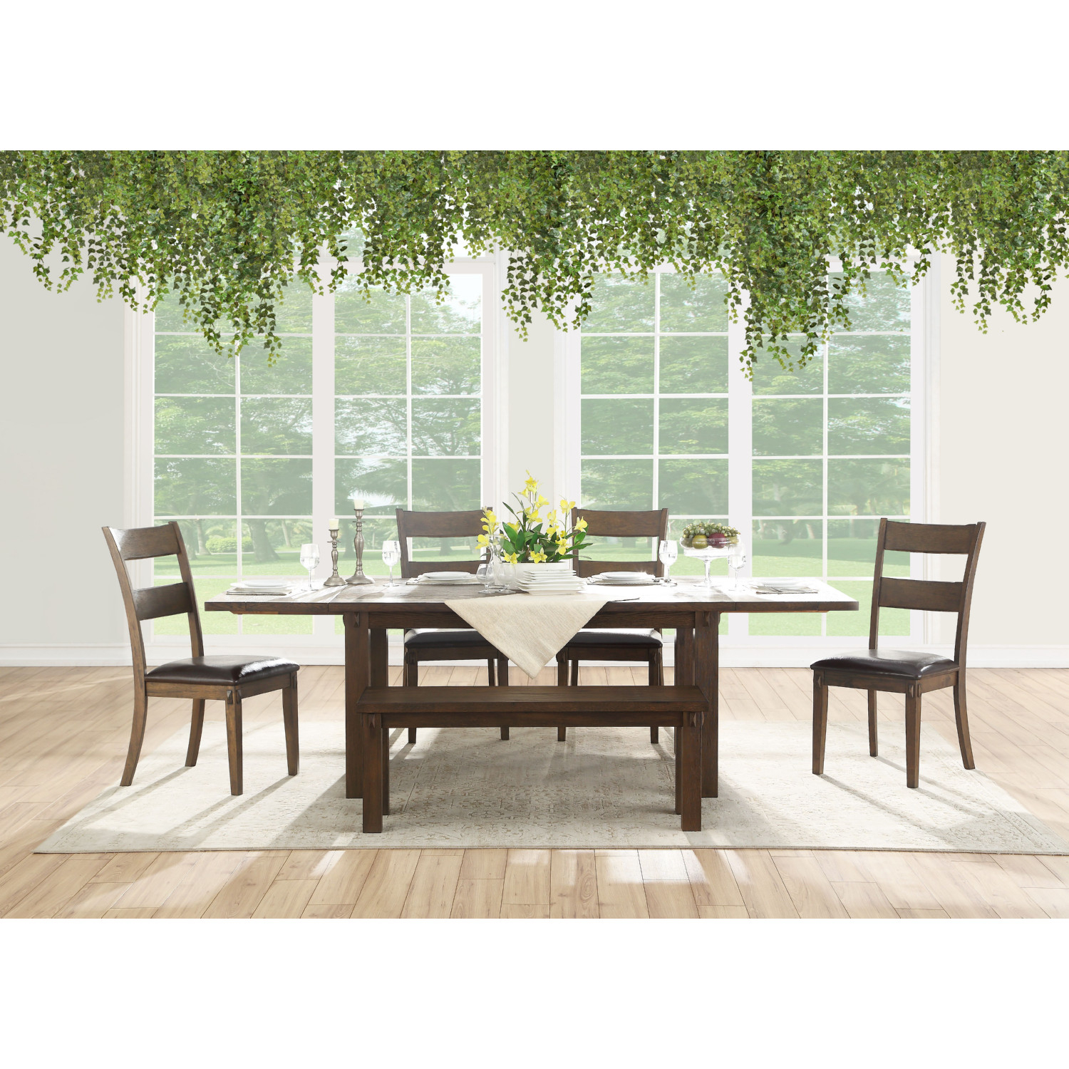 ACME Furniture ダイニングチェア Acme 73162 Nabirye Dining Chair in Leatherette & Dark Oak (Set of 2)