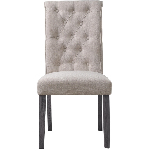 Yabeina Dining Chair in Tufted Beige Linen & Gray Wood (Set of 2)