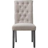 Yabeina Dining Chair in Tufted Beige Linen & Gray Wood (Set of 2)