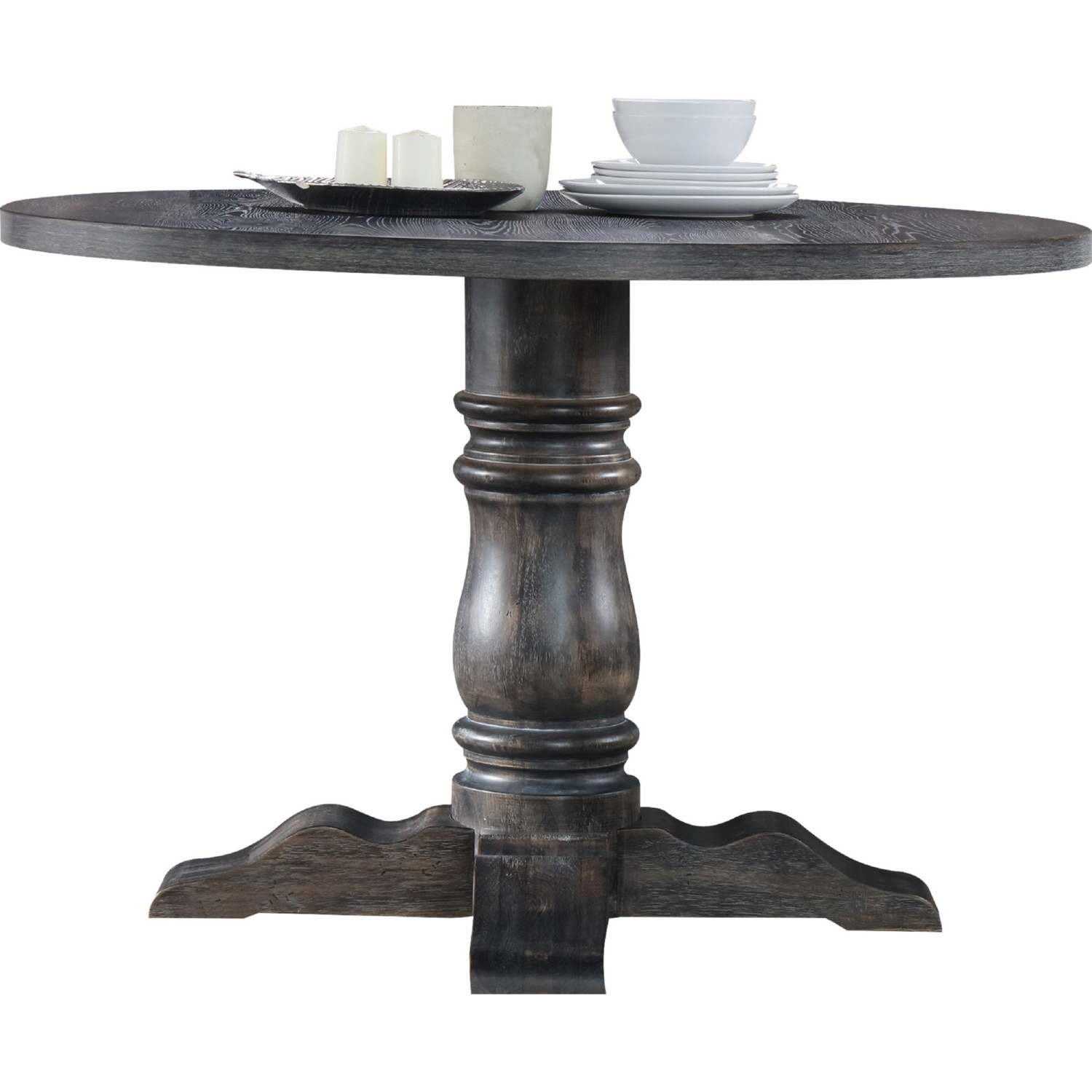 Acme 74640 Wallace 47" Round Pedestal Dining Table in Weathered Gray