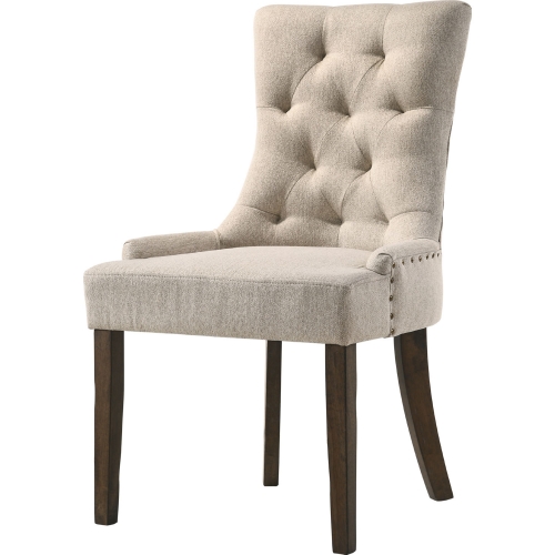 Farren Dining Chair in Tufted Beige Fabric & Espresso (Set of 2)