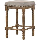Farsiris Counter Stool in Beige Fabric & Weathered Oak (Set of 2)
