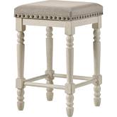 Tasnim Counter Stool in Tan Fabric & Antique White (Set of 2)