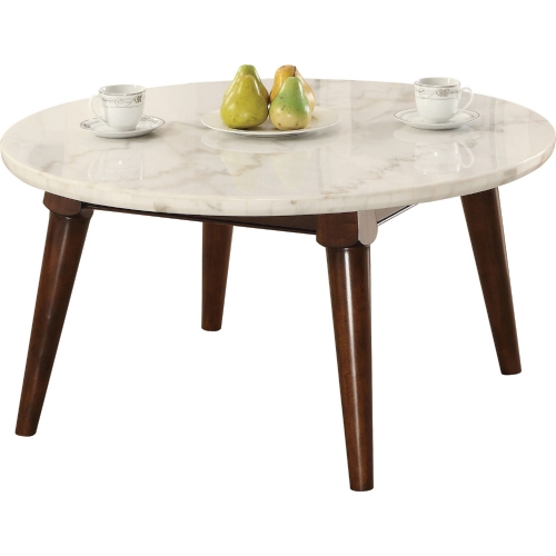 Gasha Coffee Table in White Marble & Walnut