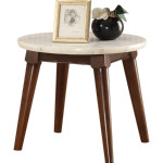 Gasha End Table in White Marble & Walnut