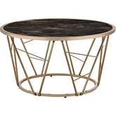 Cicatrix Coffee Table in Faux Black Marble, Glass & Champagne Finish