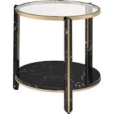 Thistle End Table in Glass, Faux Black Marble & Champagne Finish