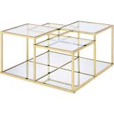 Uchenna Coffee Table in Tempered Glass & Gold Metal