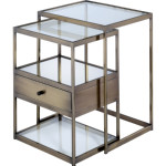 Enca 2 Piece Nesting Tables Set in Antique Brass & Clear Glass
