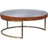 Tamas Large Coffee Table in Aluminum & Brown Top Grain Leather