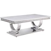 Zander Coffee Table in White Faux Marble & Mirrored Silver