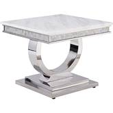 Zander Sofa Table in White Faux Marble & Mirrored Silver