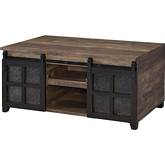Nineel Coffee Table in Obscure Glass, Rustic Oak & Black