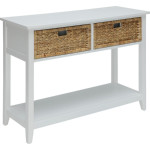 Flavius Console Table w/ 2 Drawers in White w/ Baskets