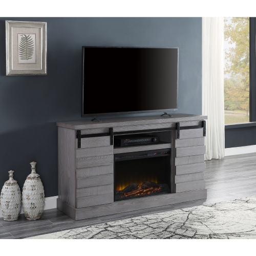 Amrita 59" TV Stand with Fireplace in Gray Oak Finish Wood