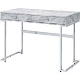 Tigress Writing Desk in White Faux Marble & Chrome Finish