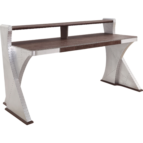 Brancaster Desk in Retro Brown Top Grain Leather & Aluminum