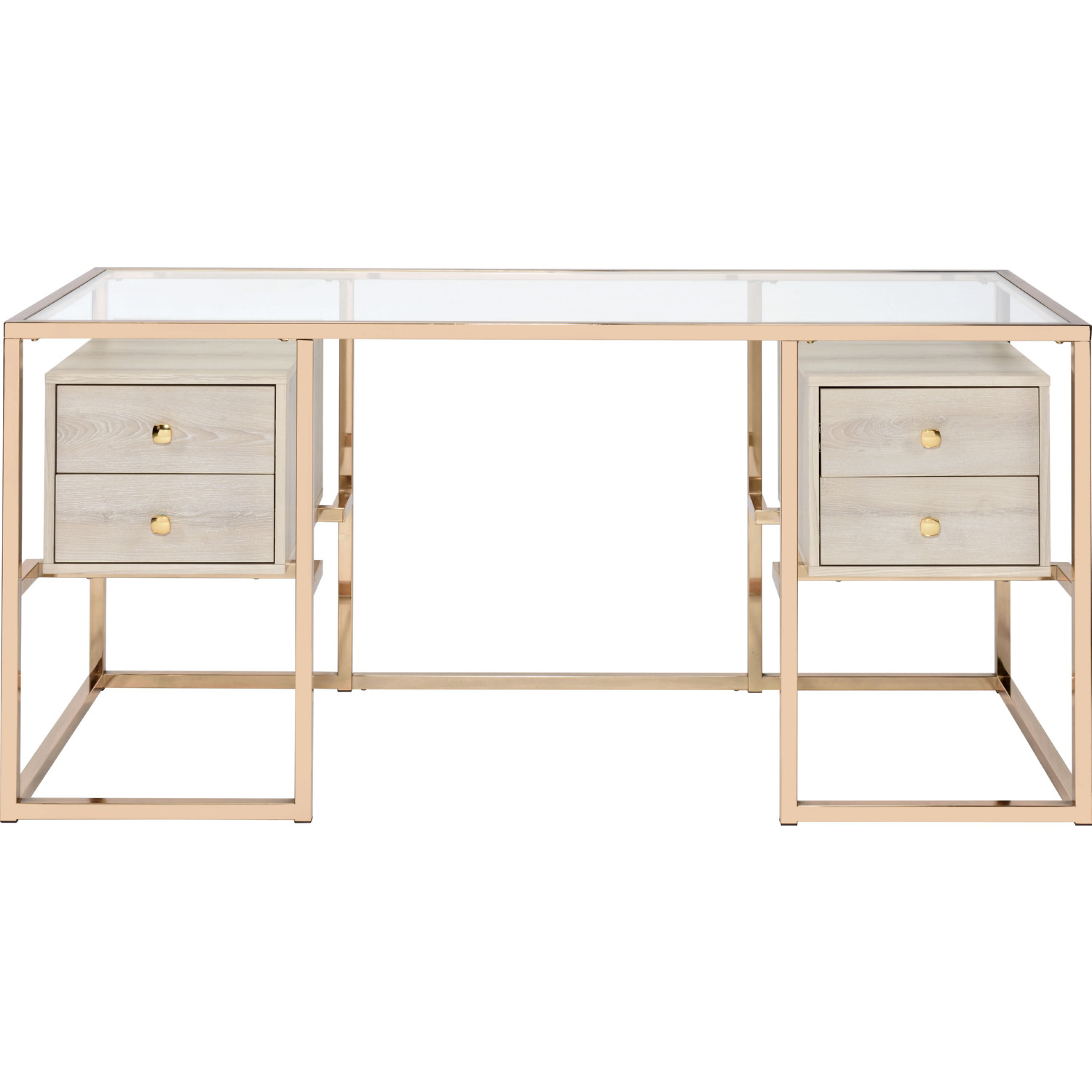 Huyana Desk in Tempered Glass,Wood & Gold Metal by Acme Furniture