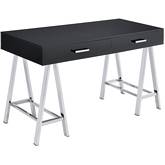 Coleen Writing Desk with USB in Black High Gloss & Chrome