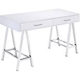 Coleen Writing Desk with USB in White High Gloss & Chrome