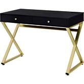 Coleen Writing Desk with USB in Black & Brass Finish