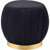Zinnia Ottoman in Pleated Black Velvet & Gold