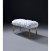 Bagley II Bench in White Faux Fur & Gold