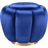Heiress Ottoman in Sapphire Blue Velvet & Gold Metal