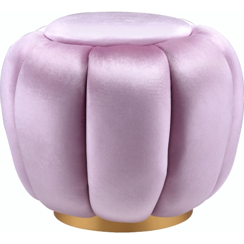 Heiress Ottoman in Bubblegum Pink Velvet & Gold Metal