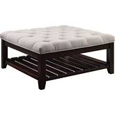 Aizen Cocktail Ottoman in Beige Fabric & Espresso Finish