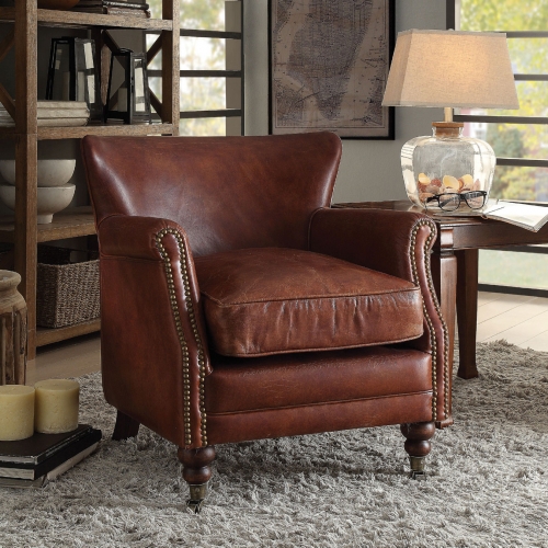 Leeds Accent Chair in Vintage Dark Brown Top Grain Leather