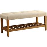 Charla Bench in Tufted Beige Fabric & Oak Finish