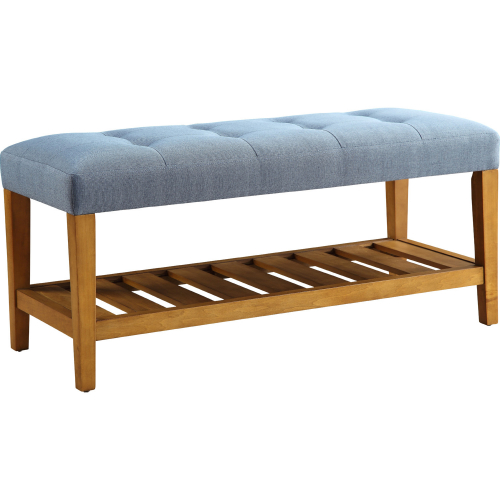 Charla Bench in Tufted Light Blue Fabric & Oak Finish