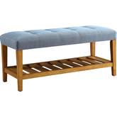 Charla Bench in Tufted Light Blue Fabric & Oak Finish