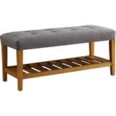 Charla Bench in Tufted Gray Fabric & Oak Finish
