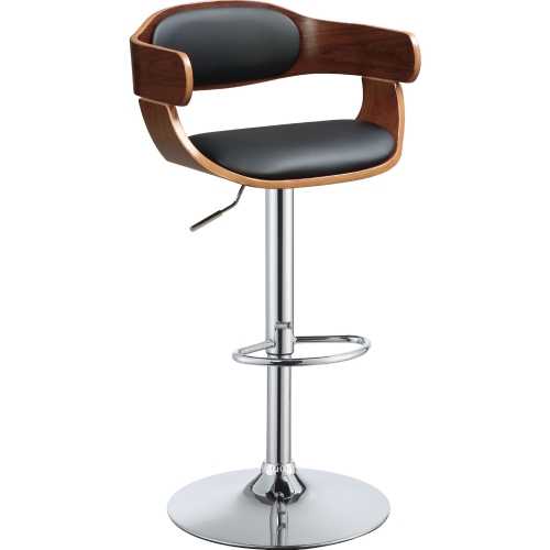 Camila Adjustable Swivel Stool in Black Leatherette & Walnut