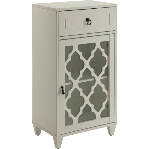 Ceara Accent Cabinet in White Wood with Fretwork & Glass