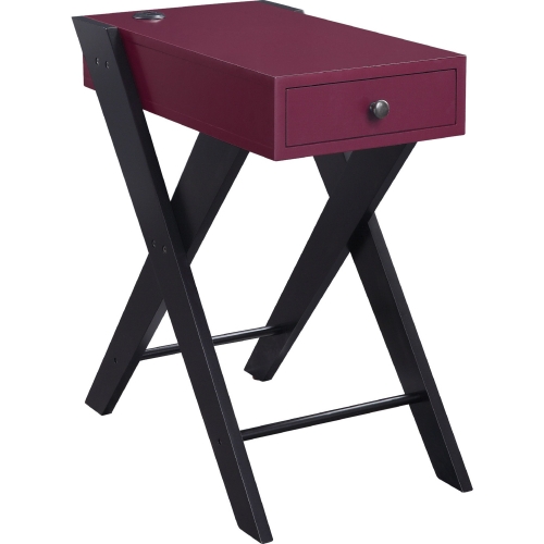 Fierce Side Table with USB Charging Dock in Burgundy & Black Finish Wood