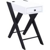 Fierce Side Table with USB Charging Dock in White & Black Finish Wood