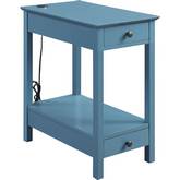 Byzad Side Table with USB Charging Dock in Teal Finish Wood
