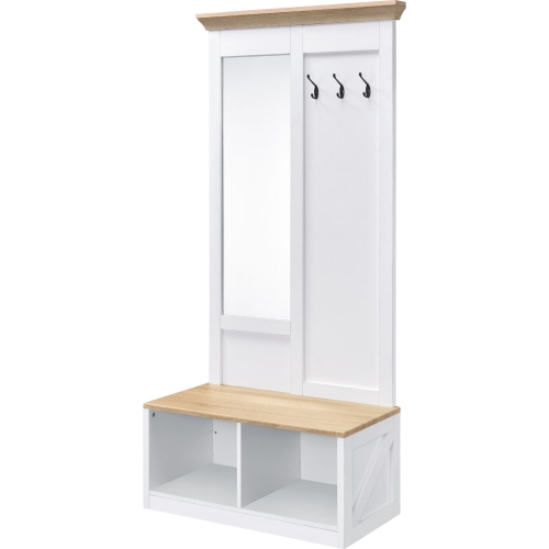 Melati Hall Tree in Light Oak & White Finish