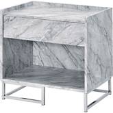 Azrael Accent End Table in White Faux Marble & Chrome