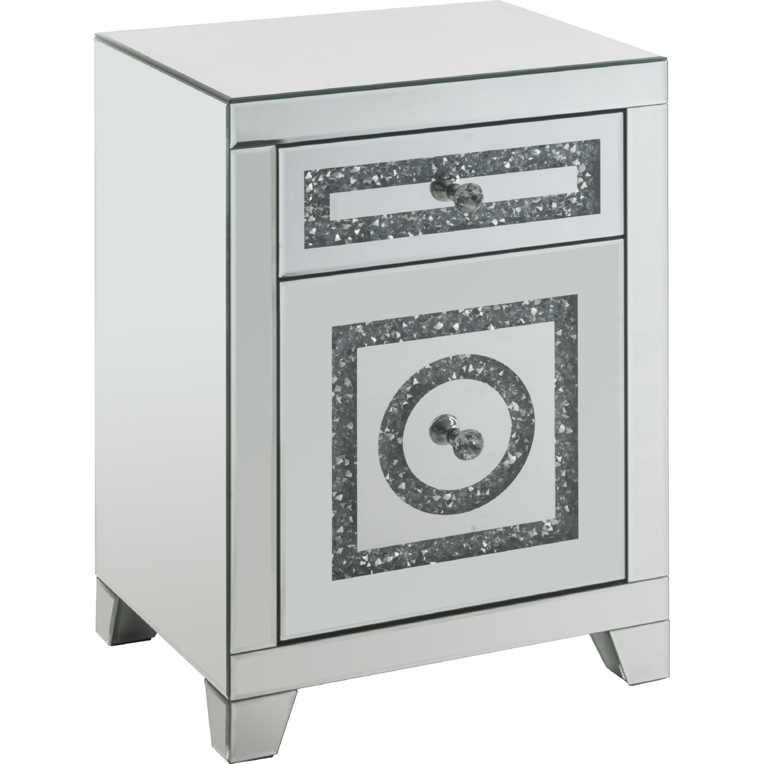 Acme Noralie Glass Accent Table with 2-Drawer in Mirrored and Faux Diamonds