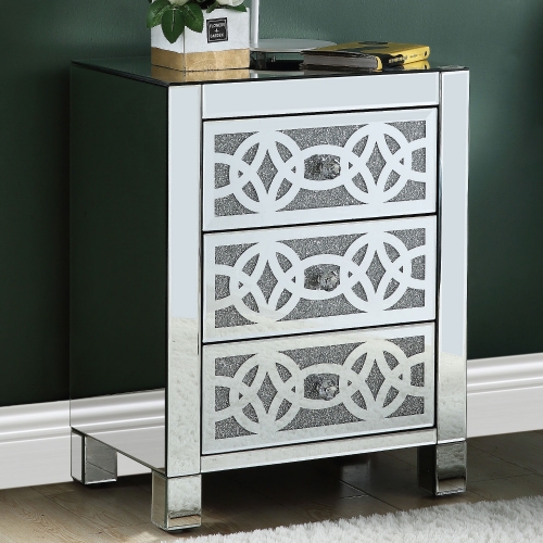 Noralie Accent End Table in Mirror & Faux Diamonds