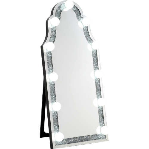 Noralie Lighted Floor Mirror in Mirror & Faux Diamonds