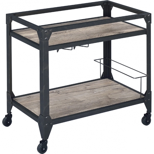 Jorgensen Serving Cart in Rustic Oak & Charcoal